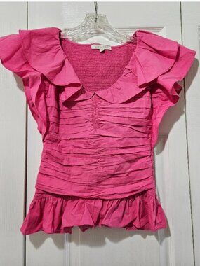Love The Label Suraya Top, Hot Pink Flutter Sleeve Blouse, size Medium